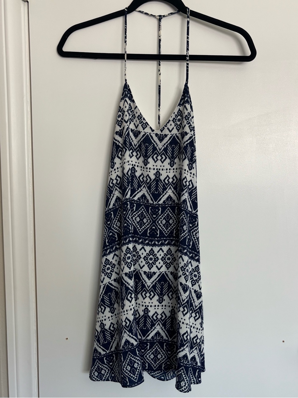 Lulus T-Back Flowy Loose Mini Sundress Blue & White Small Lightweight Racerback